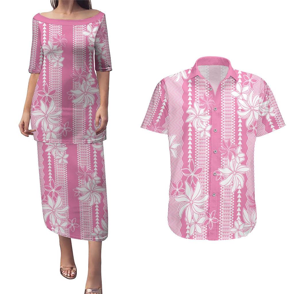 Hawaii Kakau Tribal Couples Matching Puletasi and Hawaiian Shirt With Pink Tiare LT05 Pink - Polynesian Pride