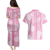 Hawaii Kakau Tribal Couples Matching Puletasi and Hawaiian Shirt With Pink Tiare LT05 - Polynesian Pride
