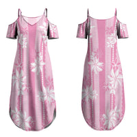 Hawaii Kakau Tribal Couples Matching Summer Maxi Dress and Long Sleeve Button Shirt With Pink Tiare LT05 - Polynesian Pride