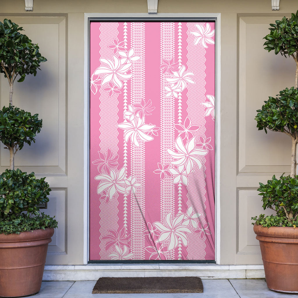 Hawaii Kakau Tribal Door Cover With Pink Tiare