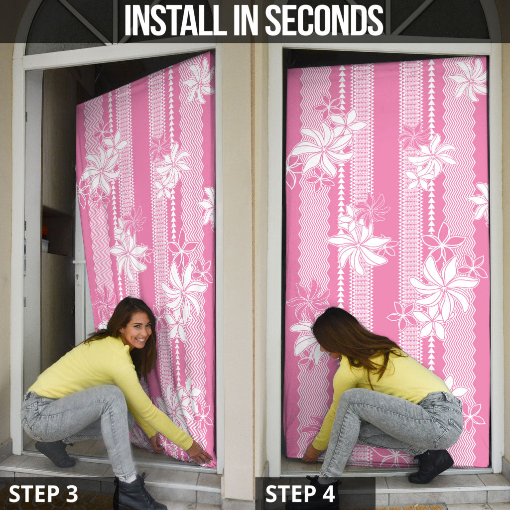 Hawaii Kakau Tribal Door Cover With Pink Tiare