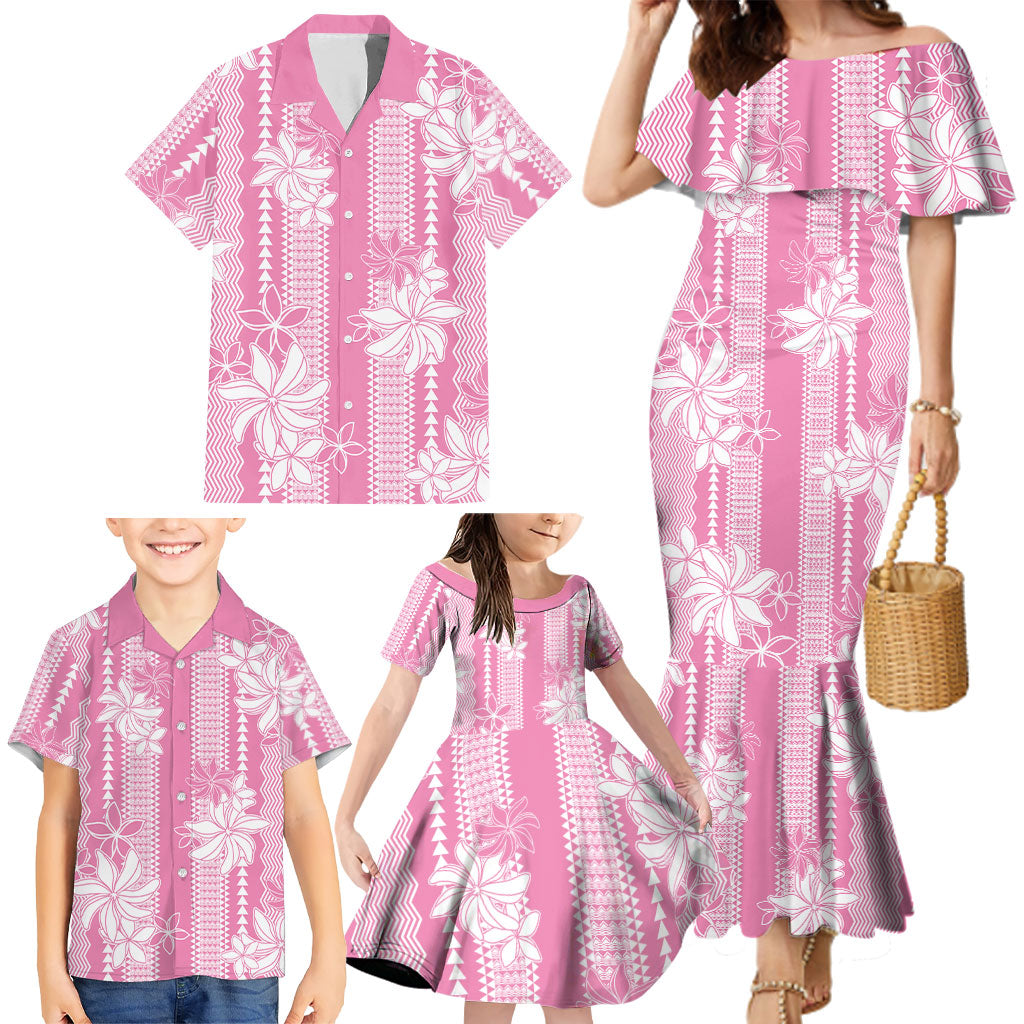 Hawaii Kakau Tribal Family Matching Mermaid Dress and Hawaiian Shirt With Pink Tiare LT05 - Polynesian Pride