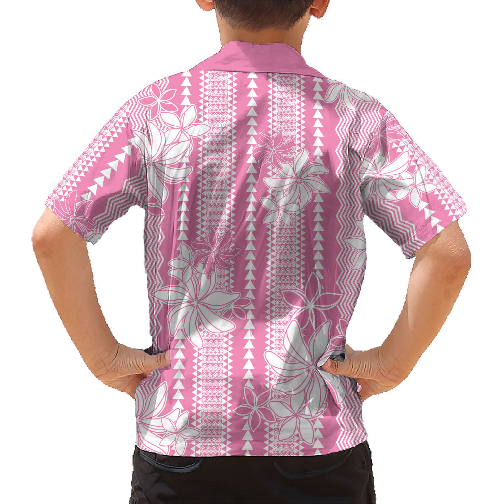 Hawaii Kakau Tribal Family Matching Off The Shoulder Long Sleeve Dress and Hawaiian Shirt With Pink Tiare LT05 - Polynesian Pride