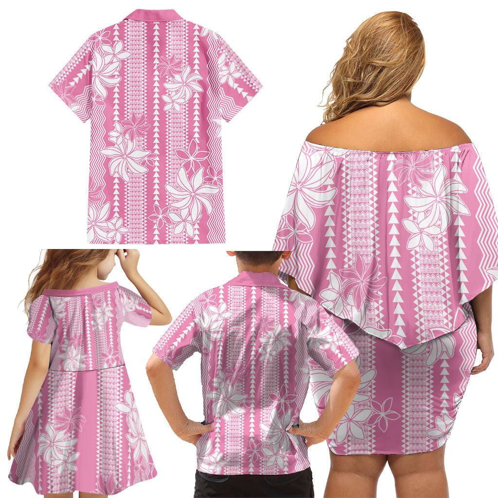 Hawaii Kakau Tribal Family Matching Off Shoulder Short Dress and Hawaiian Shirt With Pink Tiare LT05 - Polynesian Pride