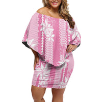 Hawaii Kakau Tribal Family Matching Off Shoulder Short Dress and Hawaiian Shirt With Pink Tiare LT05 Mom's Dress Pink - Polynesian Pride