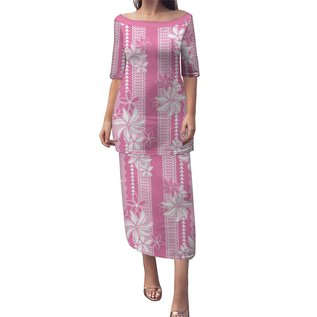 Hawaii Kakau Tribal Family Matching Puletasi and Hawaiian Shirt With Pink Tiare LT05 Mom's Dress Pink - Polynesian Pride