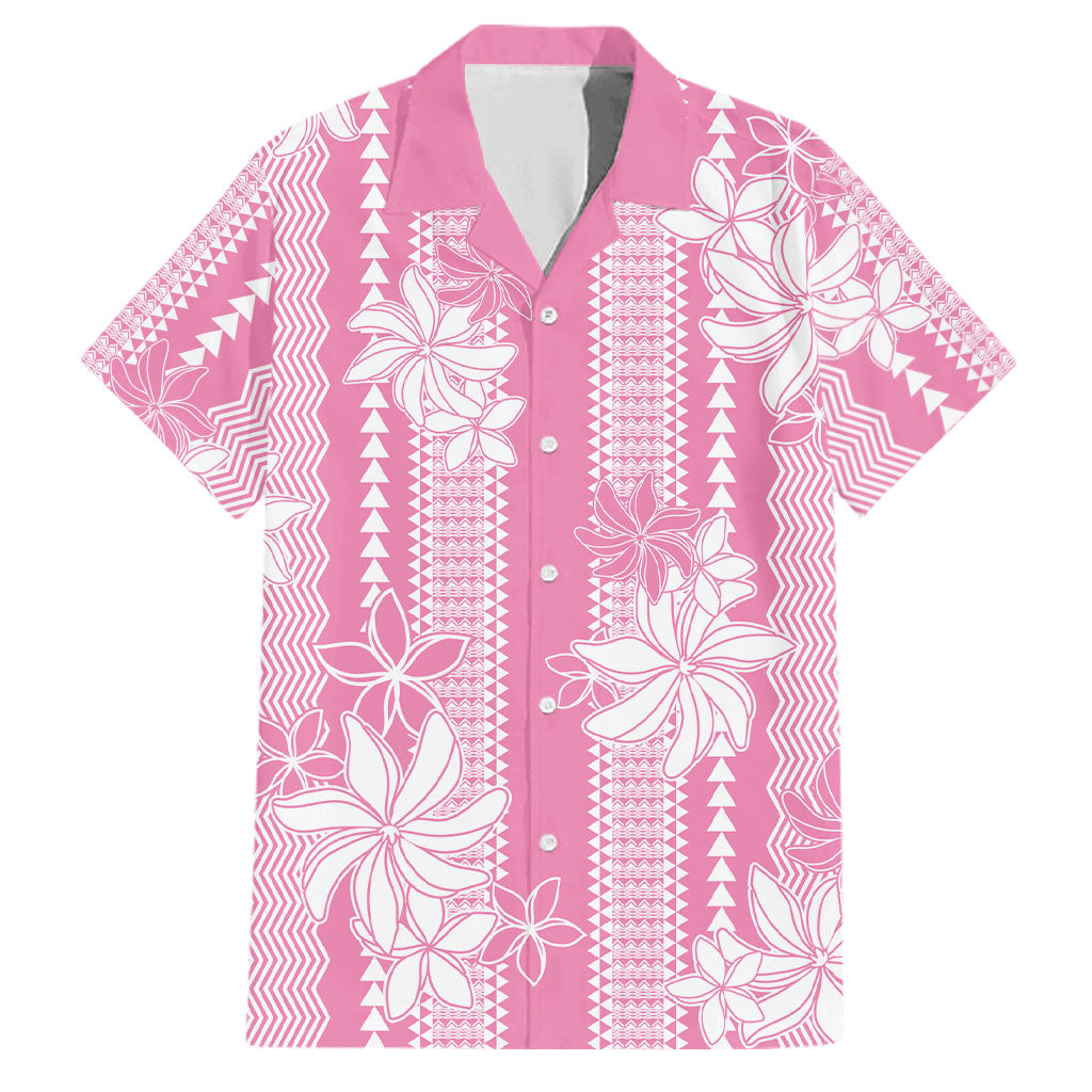 Hawaii Kakau Tribal Family Matching Summer Maxi Dress and Hawaiian Shirt With Pink Tiare LT05 Dad's Shirt - Short Sleeve Pink - Polynesian Pride