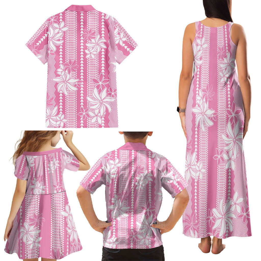 Hawaii Kakau Tribal Family Matching Tank Maxi Dress and Hawaiian Shirt With Pink Tiare LT05 - Polynesian Pride