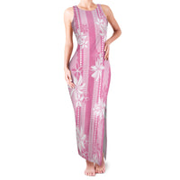 Hawaii Kakau Tribal Family Matching Tank Maxi Dress and Hawaiian Shirt With Pink Tiare LT05 Mom's Dress Pink - Polynesian Pride