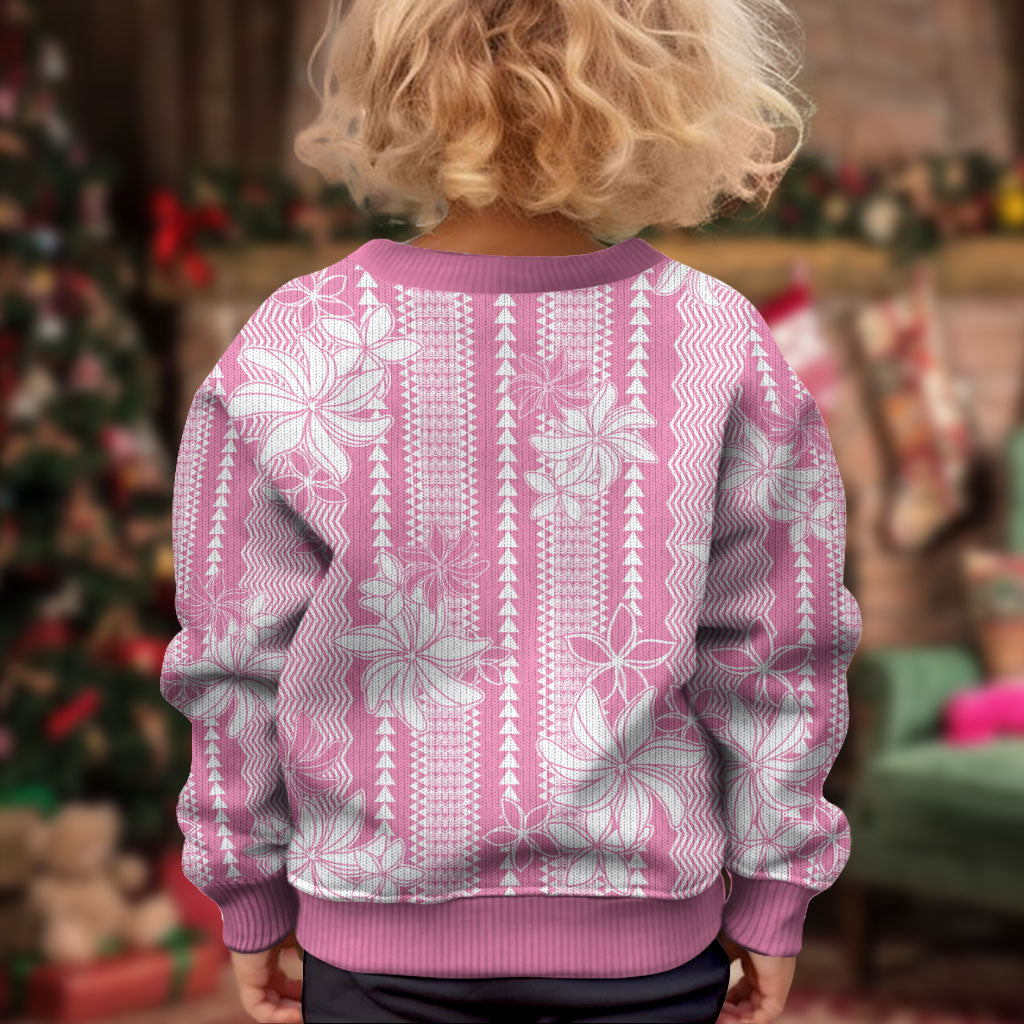 Hawaii Kakau Tribal Kid Ugly Christmas Sweater With Pink Tiare LT05 - Polynesian Pride