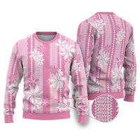 Hawaii Kakau Tribal Ugly Christmas Sweater With Pink Tiare LT05 Pink - Polynesian Pride