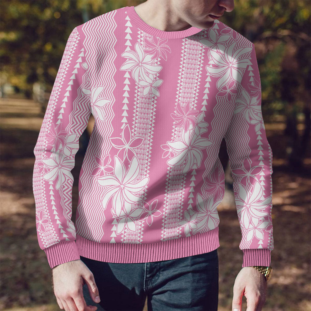 Hawaii Kakau Tribal Ugly Christmas Sweater With Pink Tiare LT05 - Polynesian Pride