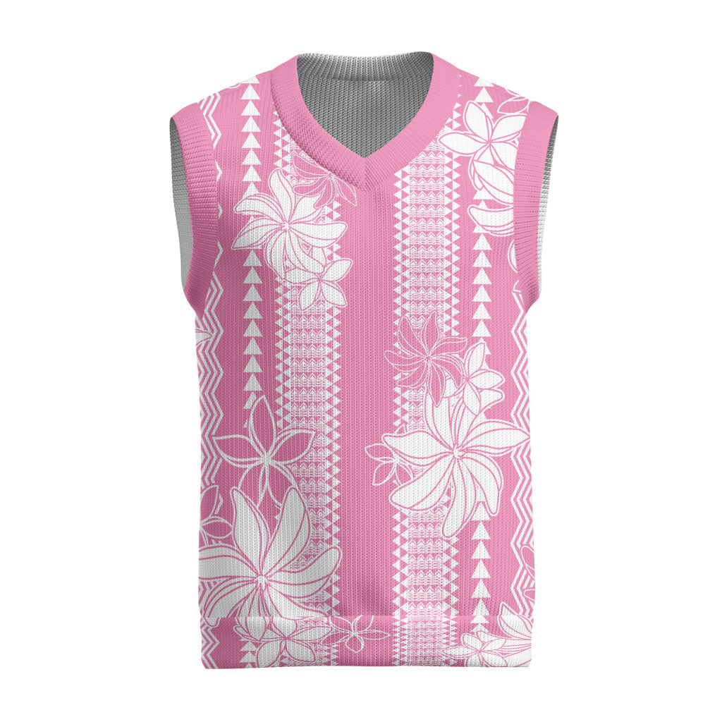 Hawaii Kakau Tribal Christmas Knitted V-Neck Vest With Pink Tiare LT05 Pink - Polynesian Pride