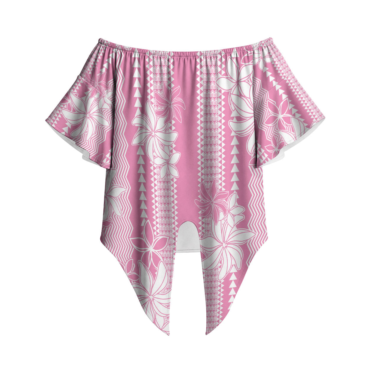 Hawaii Kakau Tribal Off Shoulder Wrap Waist Top With Pink Tiare LT05 Pink - Polynesian Pride
