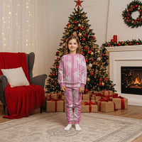 Hawaii Kakau Tribal Christmas Pajama Set With Pink Tiare LT05 Kid Pink - Polynesian Pride