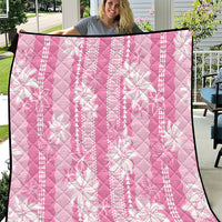 Hawaii Kakau Tribal Quilt With Pink Tiare LT05 Pink - Polynesian Pride
