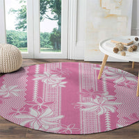 Hawaii Kakau Tribal Round Carpet With Pink Tiare
