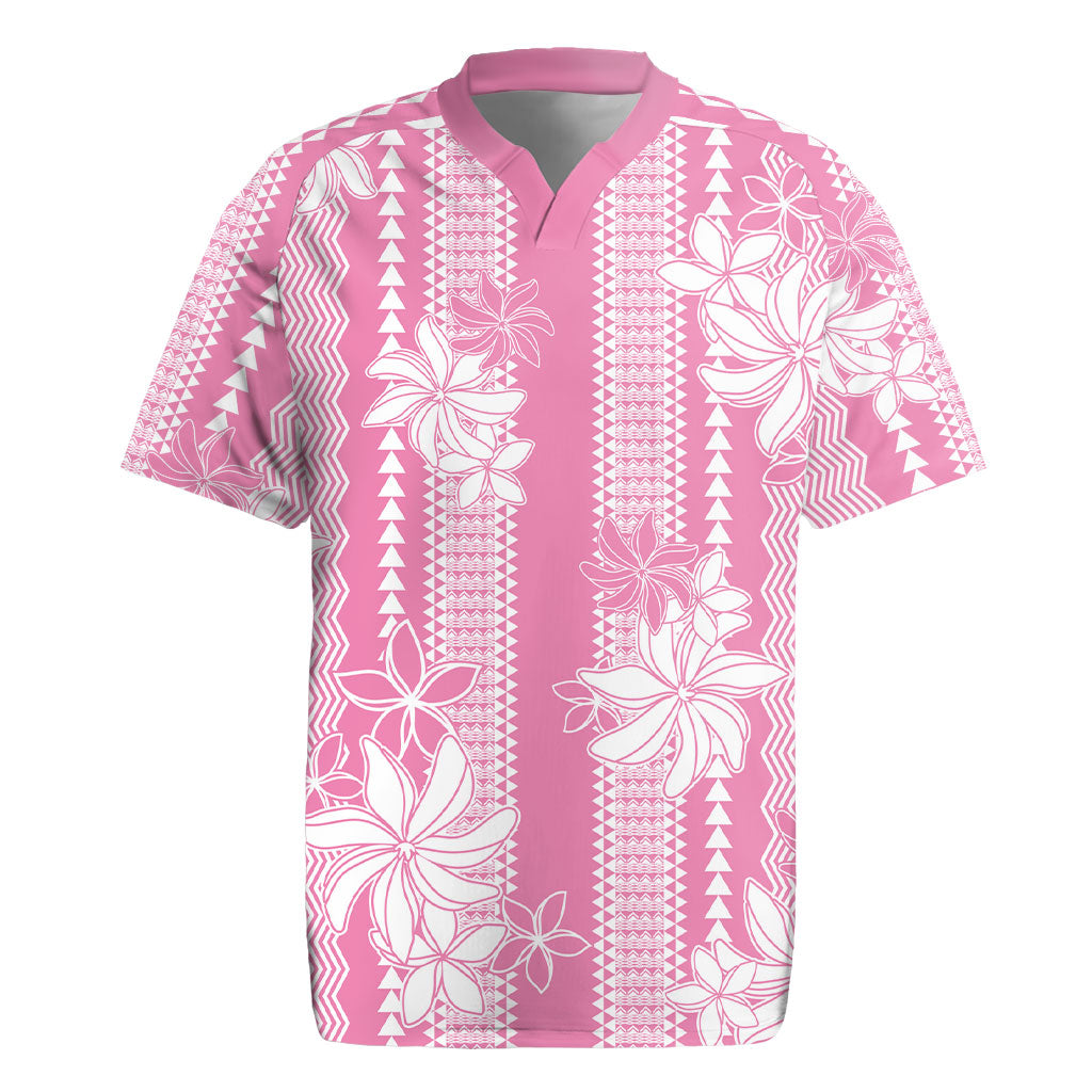 Hawaii Kakau Tribal Rugby Jersey With Pink Tiare