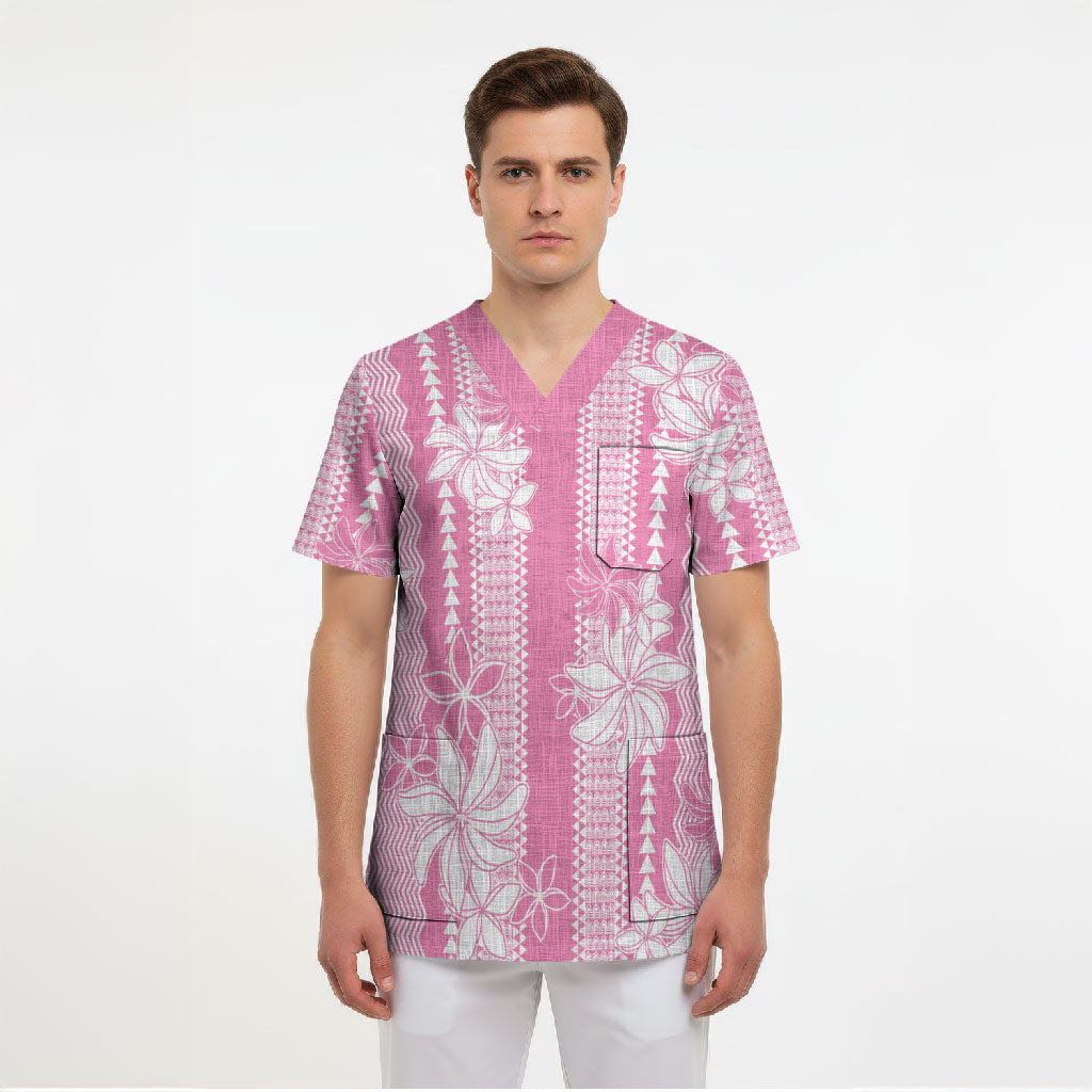 Hawaii Kakau Tribal Scrub Top With Pink Tiare LT05 - Polynesian Pride
