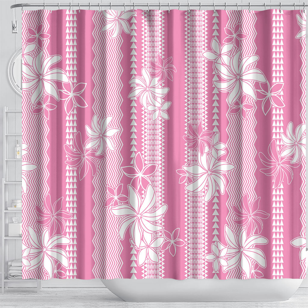 Hawaii Kakau Tribal Shower Curtain With Pink Tiare
