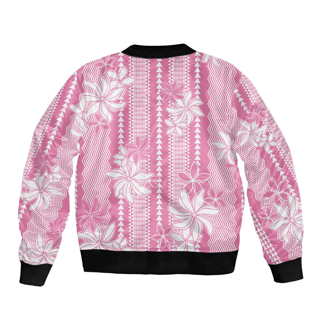 Hawaii Kakau Tribal Sleeve Zip Bomber Jacket With Pink Tiare
