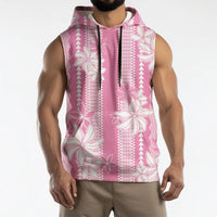 Hawaii Kakau Tribal Sleeveless Hoodie With Pink Tiare