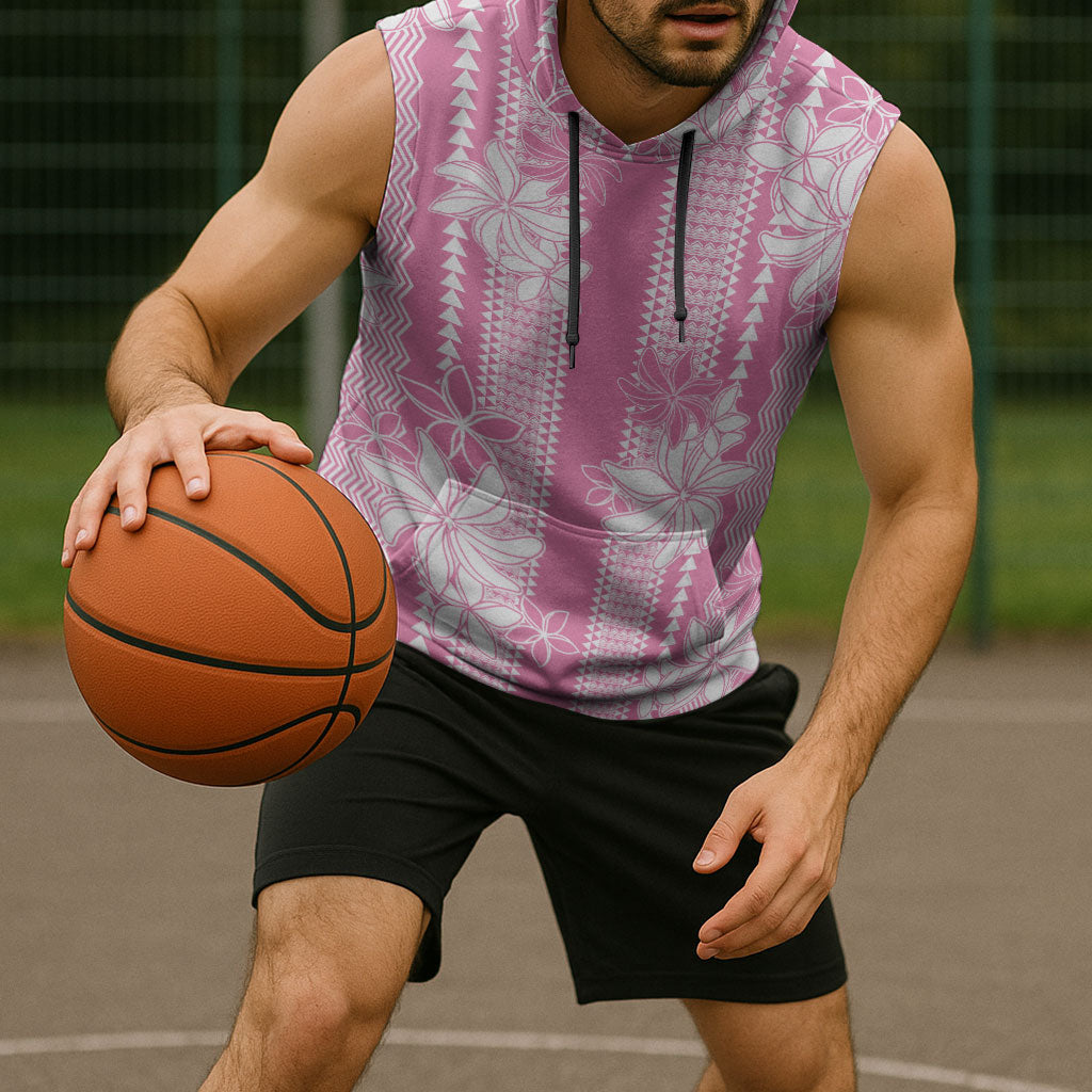 Hawaii Kakau Tribal Sleeveless Hoodie With Pink Tiare
