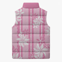 Hawaii Kakau Tribal Sleeveless Puffer Jacket With Pink Tiare