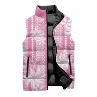 Hawaii Kakau Tribal Sleeveless Puffer Jacket With Pink Tiare