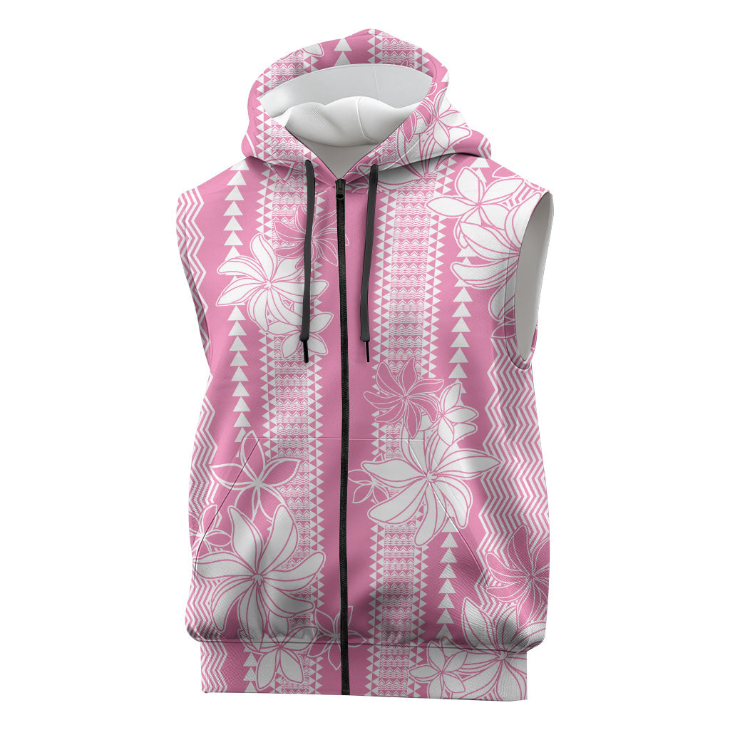 Hawaii Kakau Tribal Sleeveless Zip Hoodie With Pink Tiare
