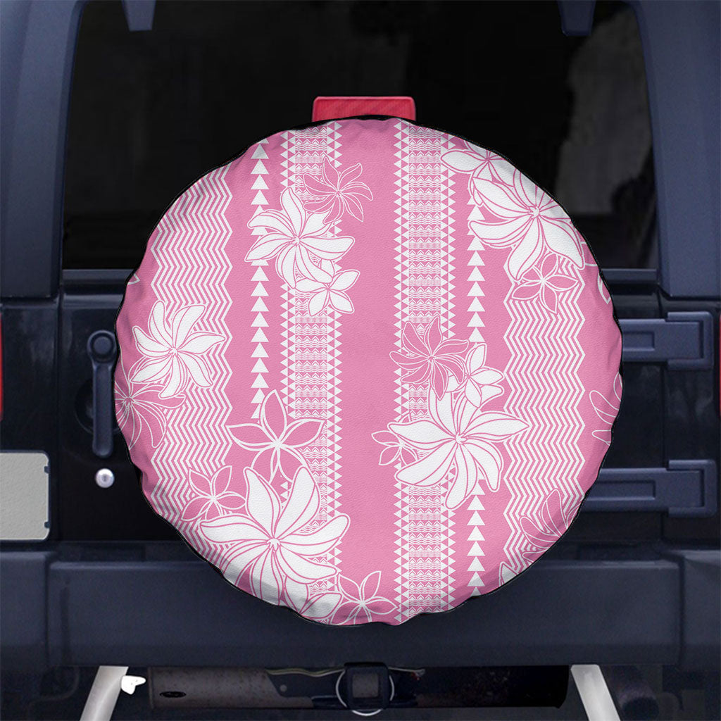 Hawaii Kakau Tribal Spare Tire Cover With Pink Tiare