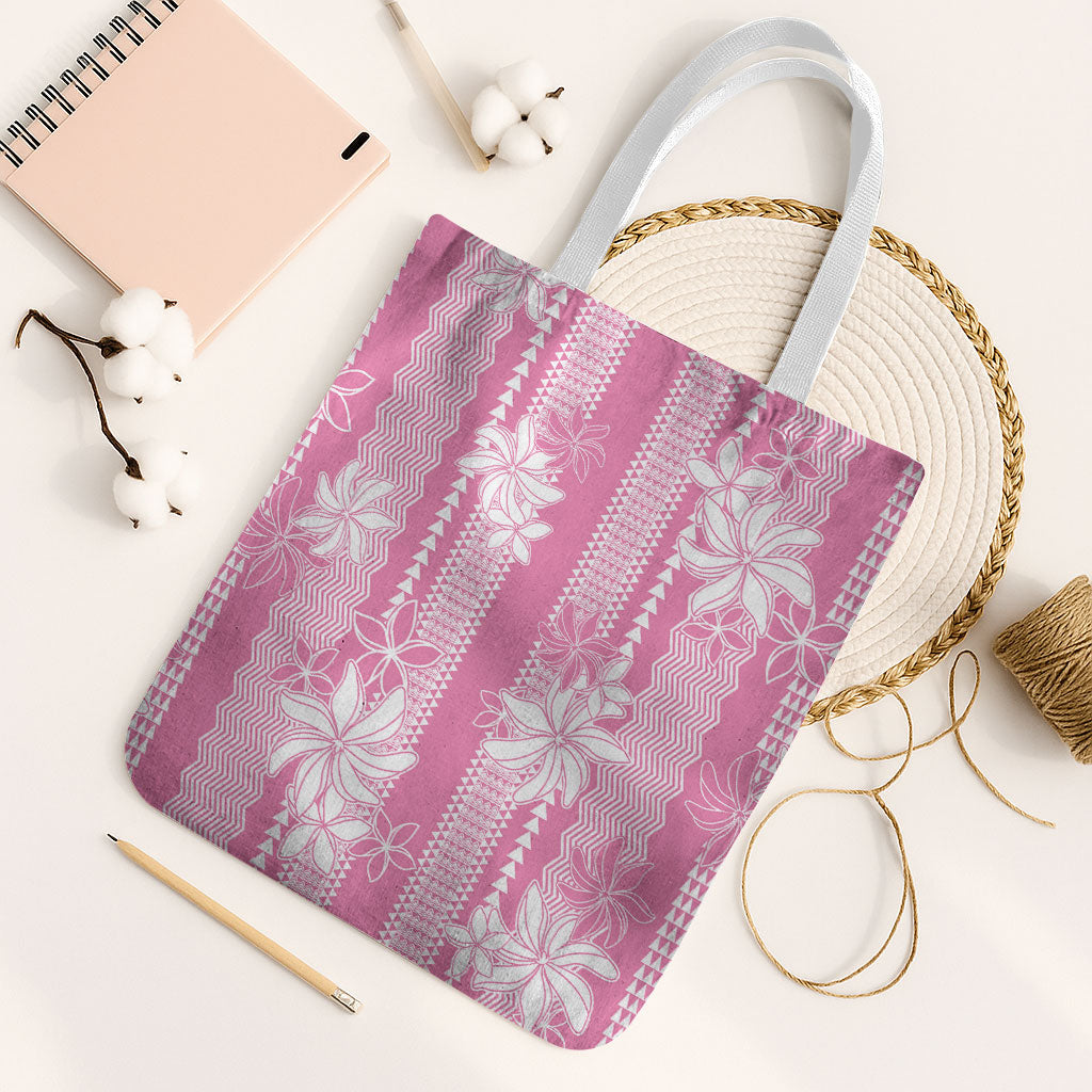 Hawaii Kakau Tribal Tote Bag With Pink Tiare
