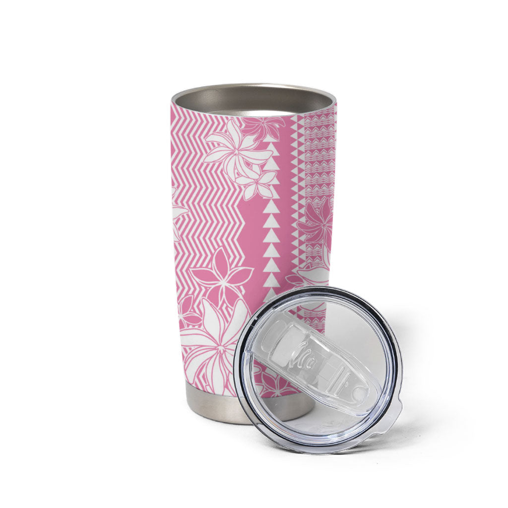 Hawaii Kakau Tribal Tumbler Cup With Pink Tiare LT05 - Polynesian Pride