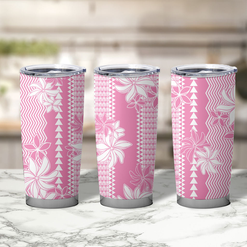 Hawaii Kakau Tribal Tumbler Cup With Pink Tiare LT05 - Polynesian Pride