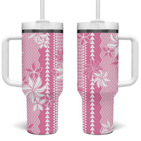 Hawaii Kakau Tribal Tumbler With Handle With Pink Tiare