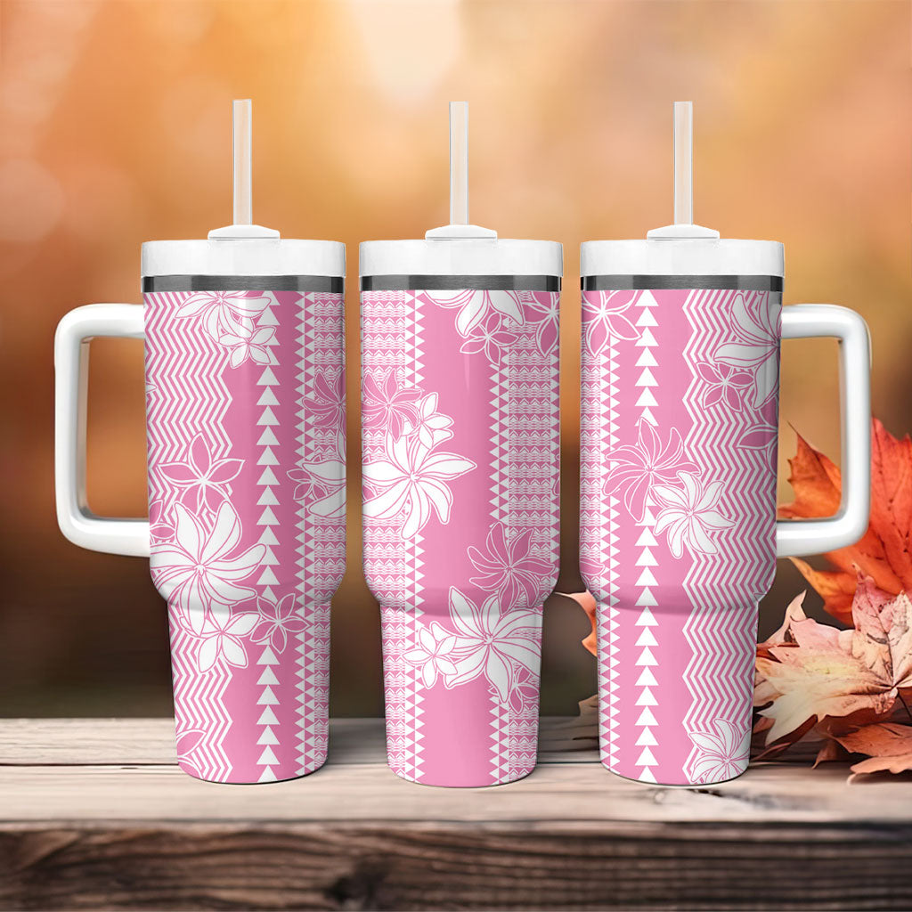 Hawaii Kakau Tribal Tumbler With Handle With Pink Tiare
