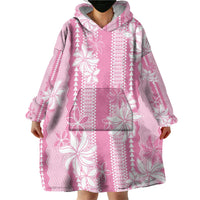 Hawaii Kakau Tribal Wearable Blanket Hoodie With Pink Tiare