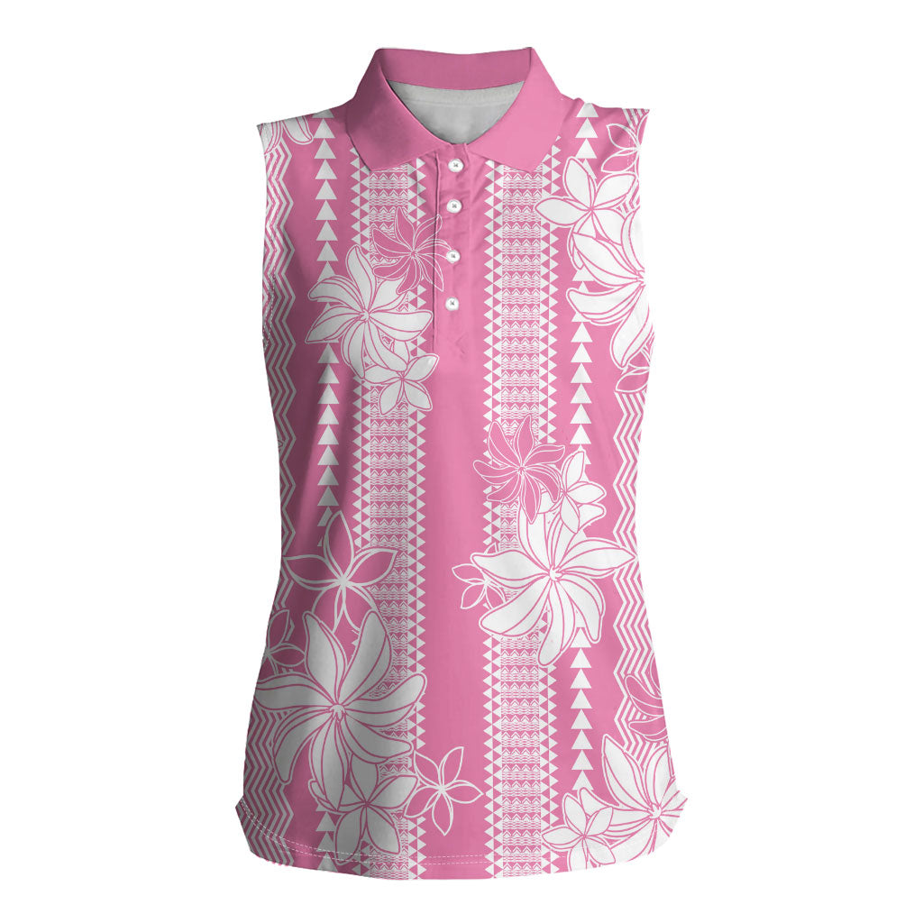 Hawaii Kakau Tribal Women Sleeveless Polo Shirt With Pink Tiare LT05 Female Pink - Polynesian Pride