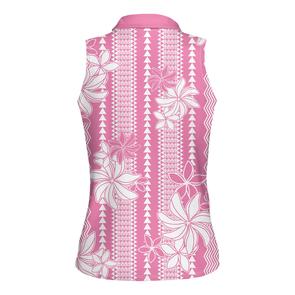 Hawaii Kakau Tribal Women Sleeveless Polo Shirt With Pink Tiare LT05 - Polynesian Pride