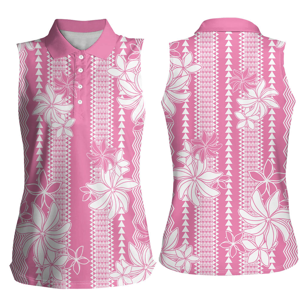 Hawaii Kakau Tribal Women Sleeveless Polo Shirt With Pink Tiare LT05 - Polynesian Pride