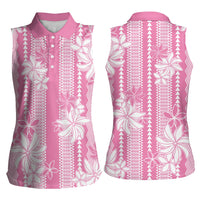 Hawaii Kakau Tribal Women Sleeveless Polo Shirt With Pink Tiare LT05 - Polynesian Pride