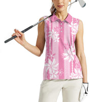 Hawaii Kakau Tribal Women Sleeveless Polo Shirt With Pink Tiare LT05 - Polynesian Pride
