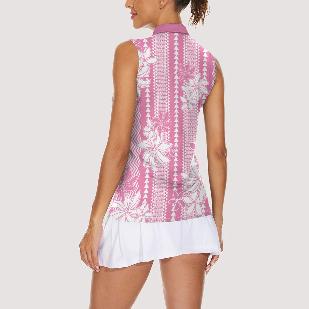 Hawaii Kakau Tribal Women Sleeveless Polo Shirt With Pink Tiare LT05 - Polynesian Pride