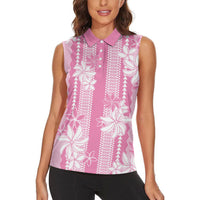 Hawaii Kakau Tribal Women Sleeveless Polo Shirt With Pink Tiare LT05 - Polynesian Pride