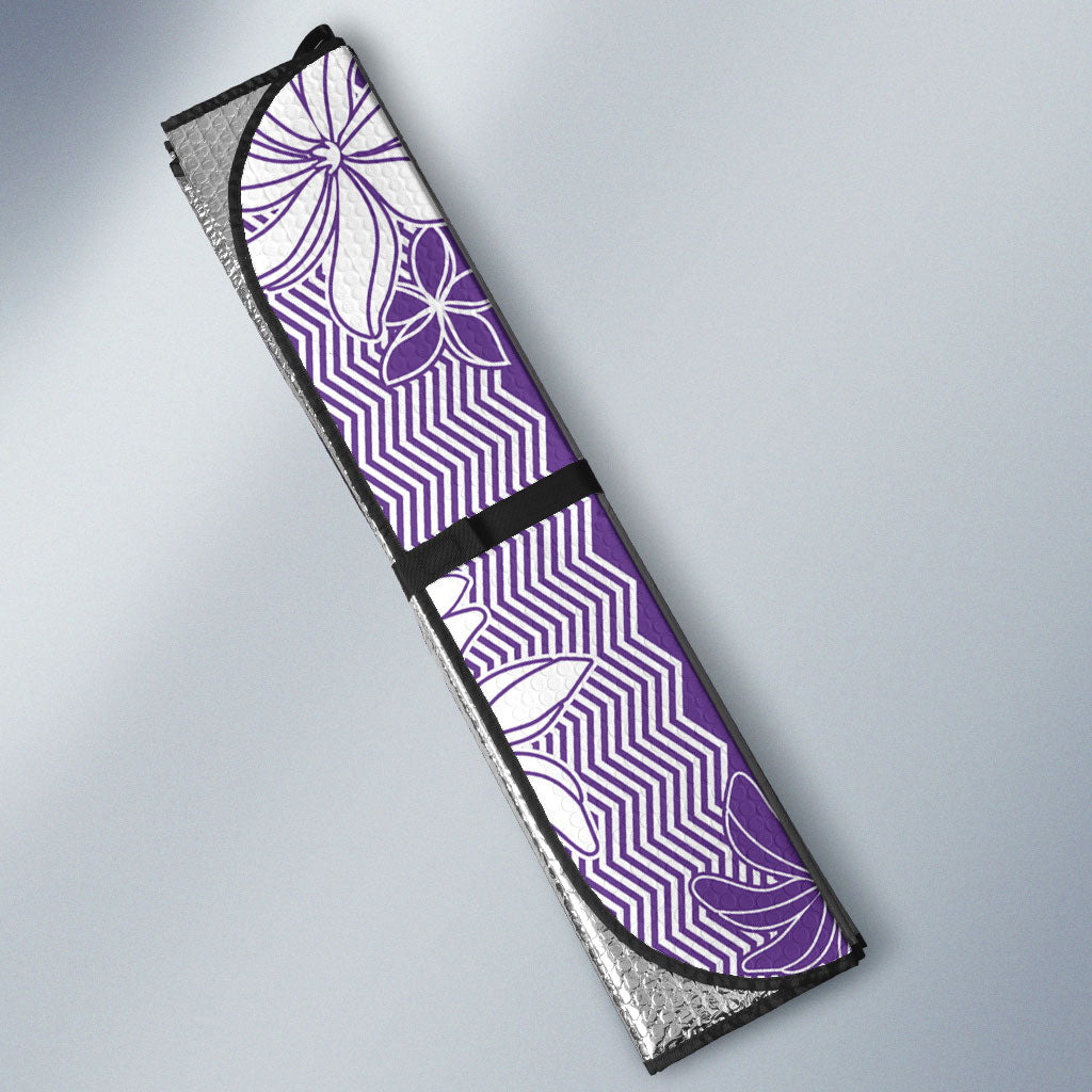 Hawaii Kakau Tribal Auto Sun Shade With Purple Tiare