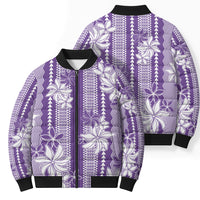 Hawaii Kakau Tribal Bomber Puffer Jacket With Purple Tiare