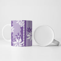 Hawaii Kakau Tribal Ceramic Mug With Purple Tiare
