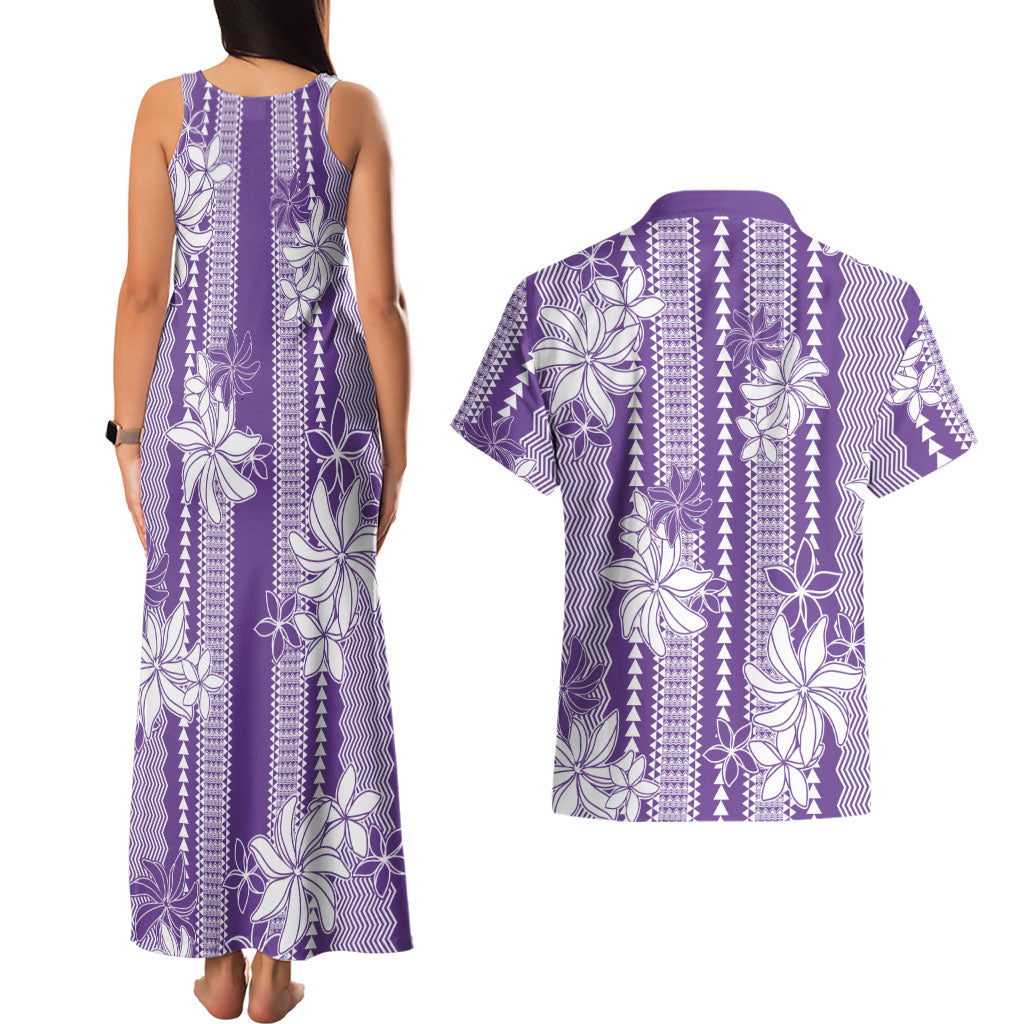 Hawaii Kakau Tribal Couples Matching Tank Maxi Dress and Hawaiian Shirt With Purple Tiare LT05 - Polynesian Pride