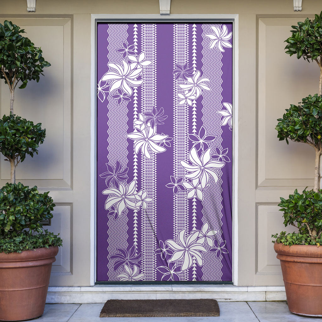 Hawaii Kakau Tribal Door Cover With Purple Tiare
