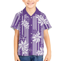Hawaii Kakau Tribal Family Matching Long Sleeve Bodycon Dress and Hawaiian Shirt With Purple Tiare LT05 Son's Shirt Purple - Polynesian Pride